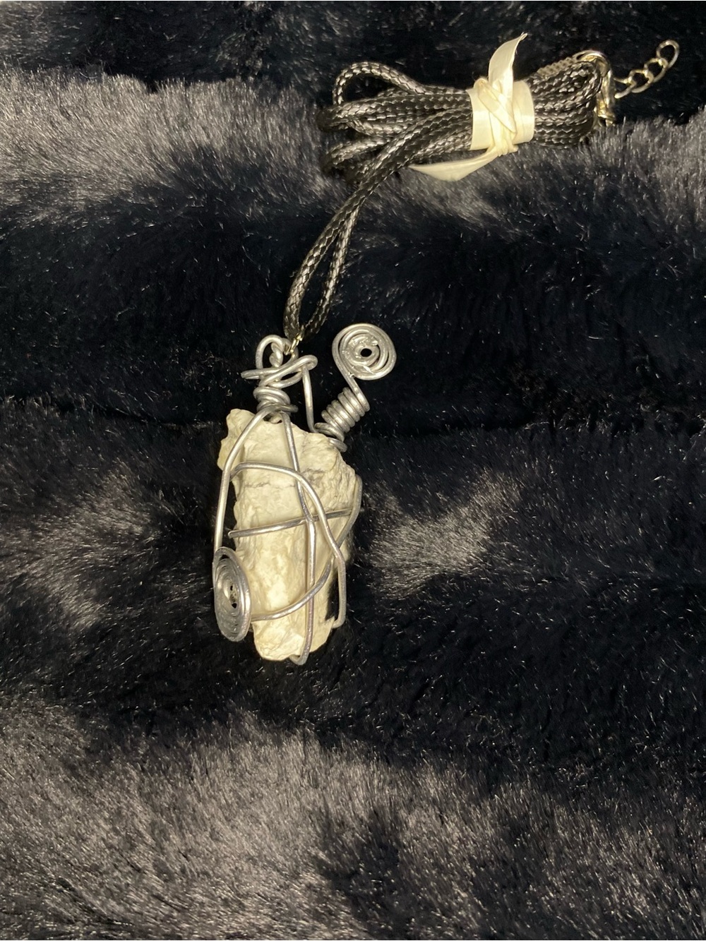 Handcrafted White Stone Pendant Necklace with Silver Wire Wrap